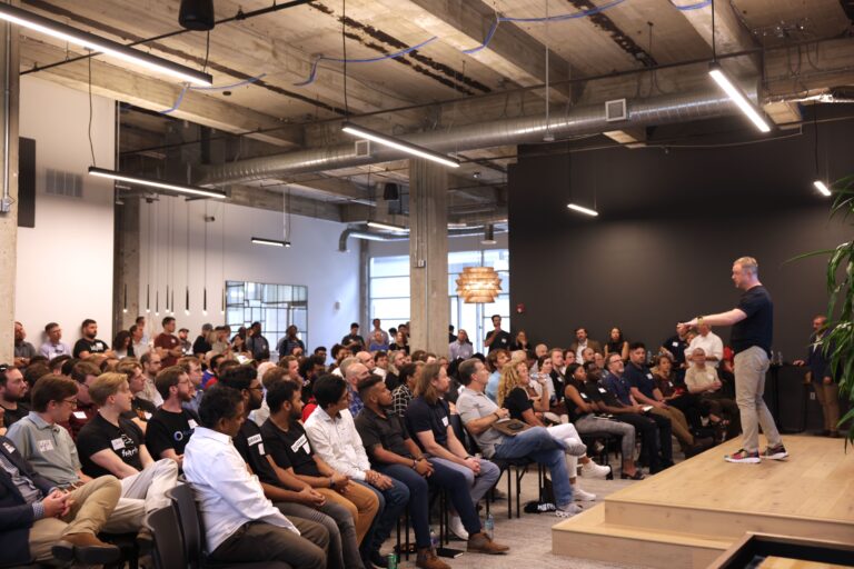 Austin presenting to a sold out room at the Birmingham AI meeting